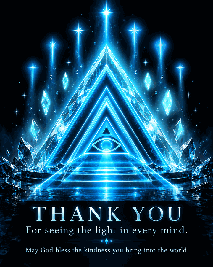 Blue stars and emanating triangles around the radiant eye